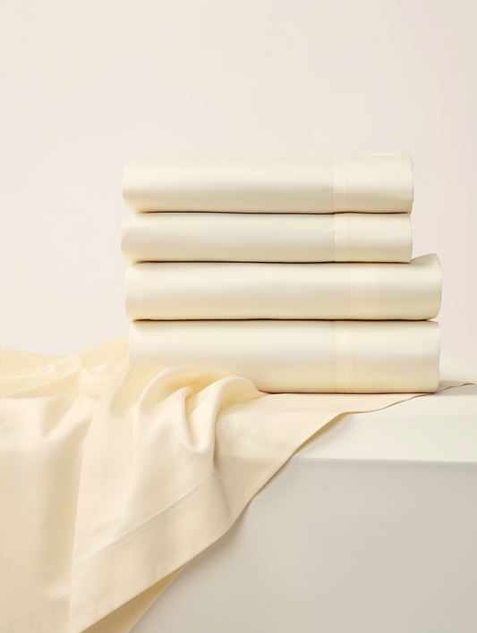 Pearl White Long Staple Cotton Sateen Duvet Cover & Bed Sheet Set